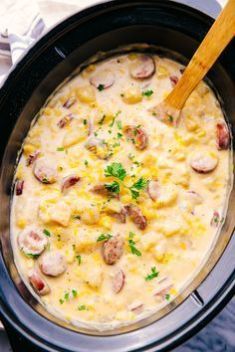 Slow Cooker Creamy Sausage and Potato Soup - 30 Super Delicious Sausage Soups For A Crowd
