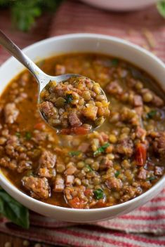 Spicy Sausage and Lentil Soup - 30 Super Delicious Sausage Soups For A Crowd