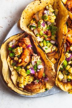Spicy Shrimp Tacos with Charred Corn and Mango Salsa - 30 Crazy Good Shrimp Tacos On The Go