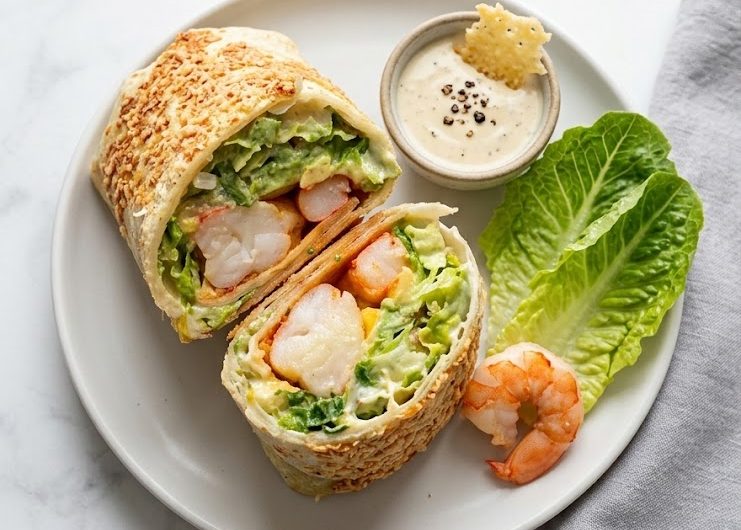 Parmesan Crusted Shrimp Caesar Wrap