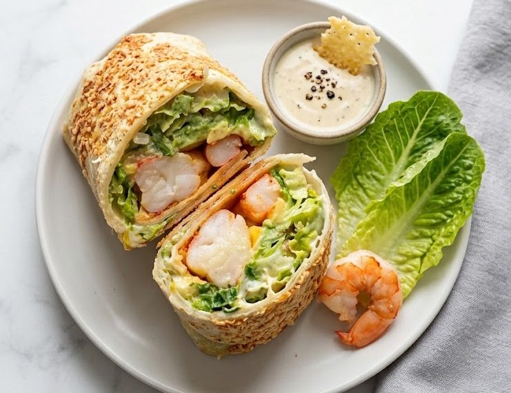 Parmesan Crusted Shrimp Caesar Wrap