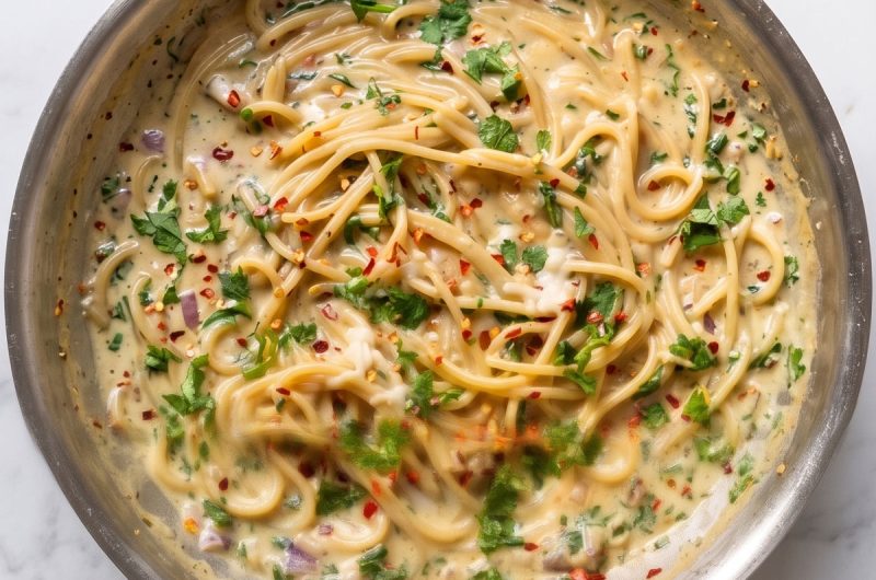 Creamy Spinach Mushroom Spaghetti