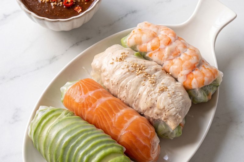 Romantic Shrimp & Salmon Summer Rolls