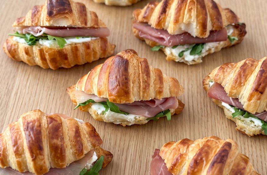 Filled Mini Croissants with Parma Ham and Cream Cheese
