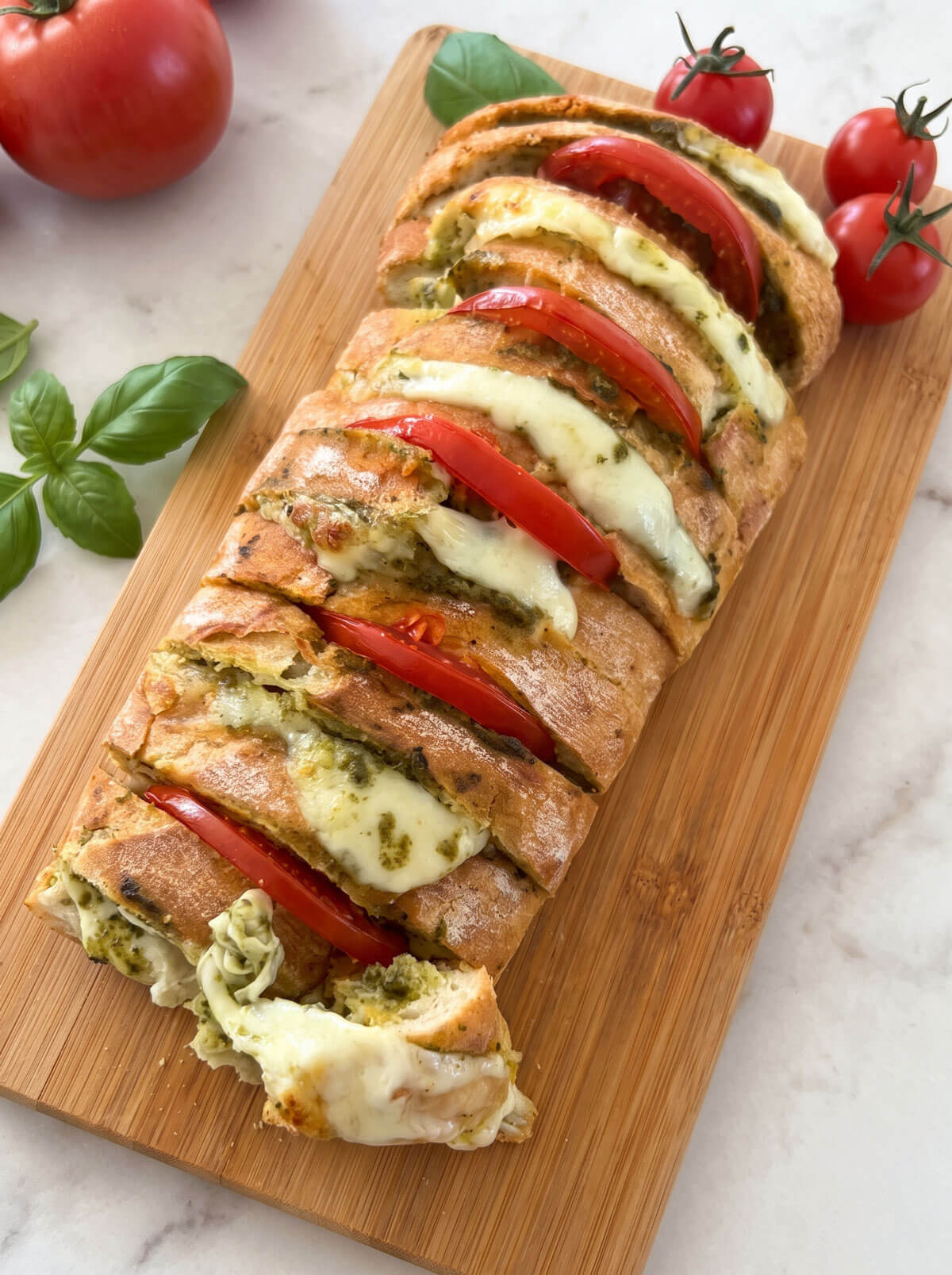 Ciabatta Filled with Tomato, Mozzarella, Basil